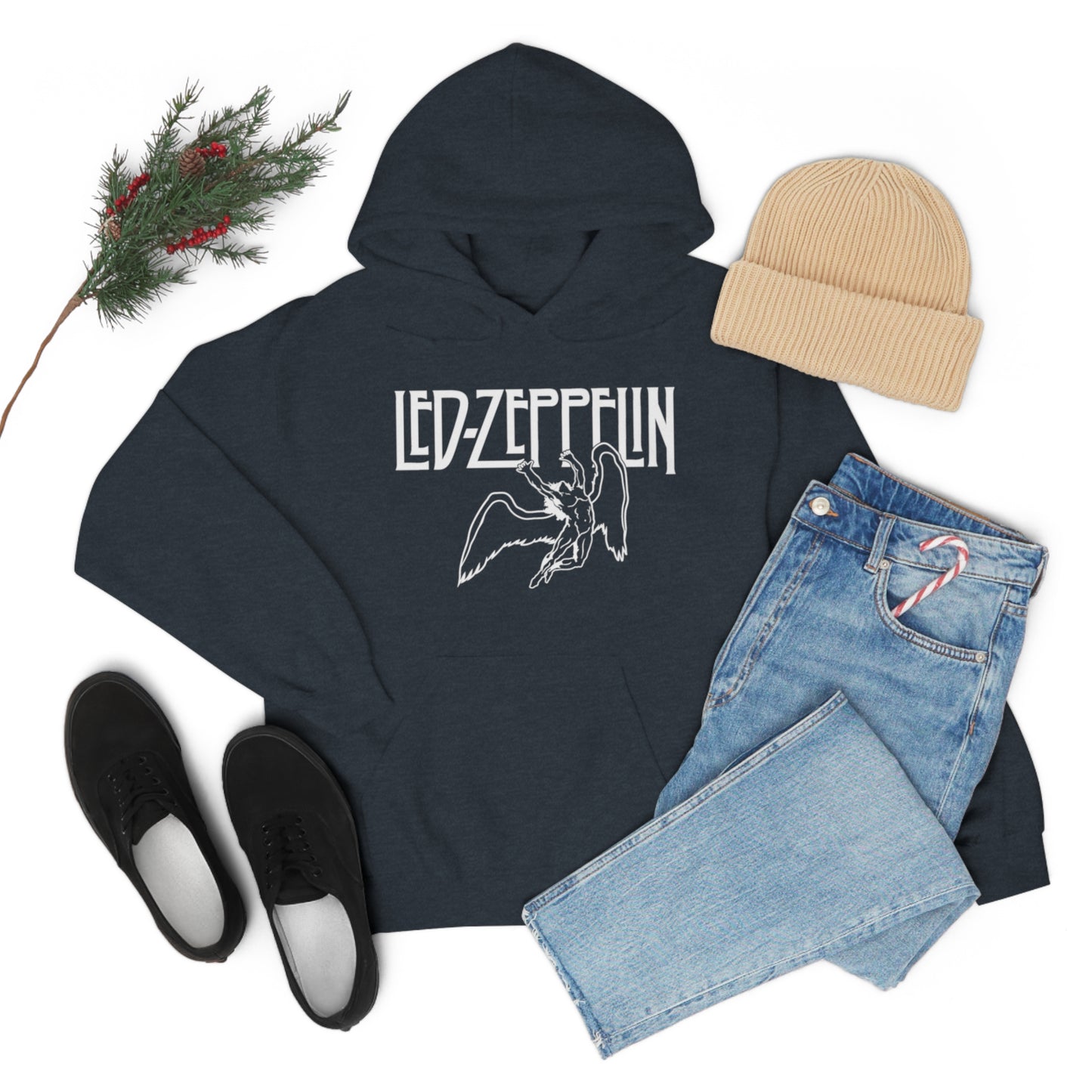 Led Zeppelin, Swan Song on the Front with Band Symbols on the Back Hoodie