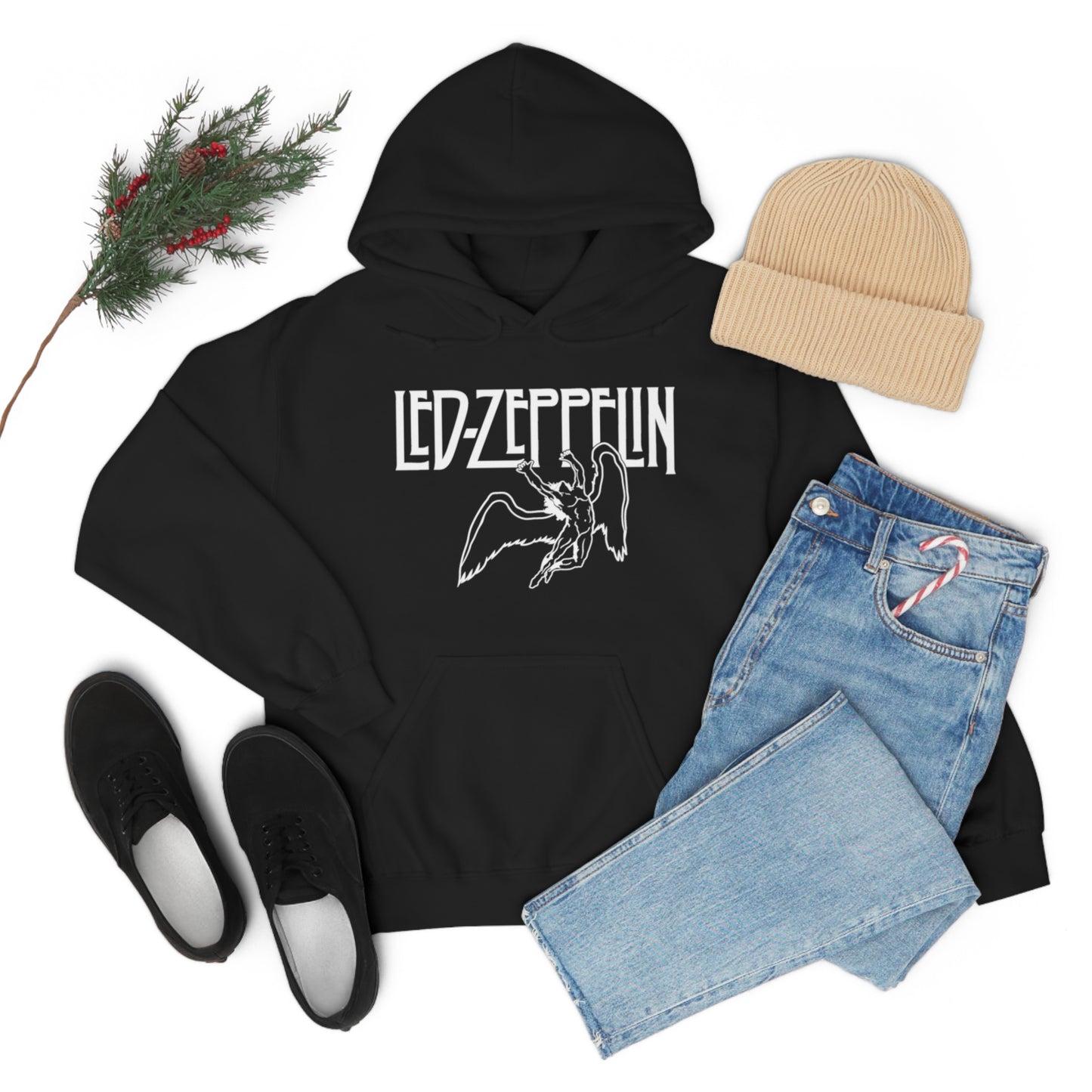 Led Zeppelin, Swan Song on the Front with Band Symbols on the Back Hoodie