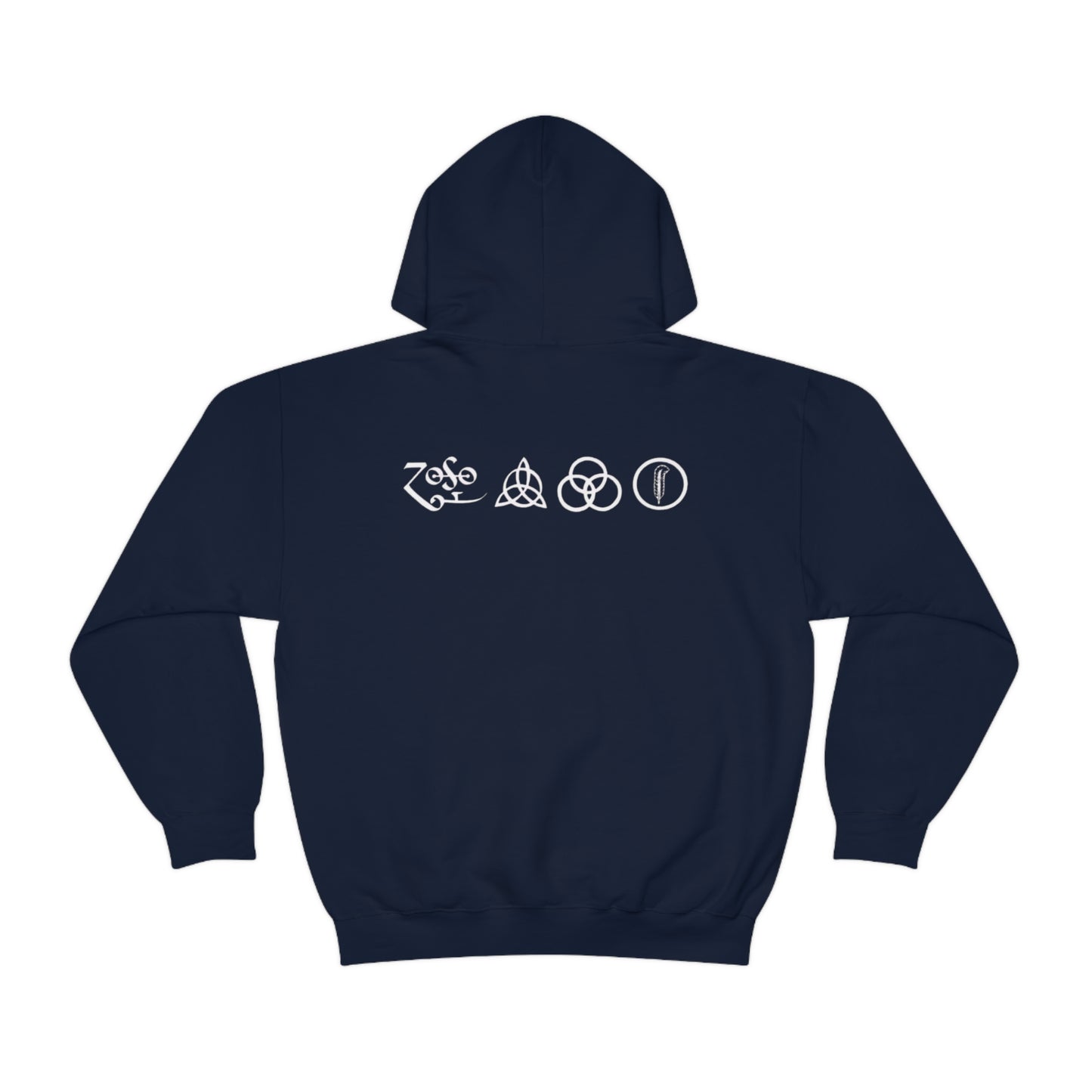 Led Zeppelin, Swan Song on the Front with Band Symbols on the Back Hoodie