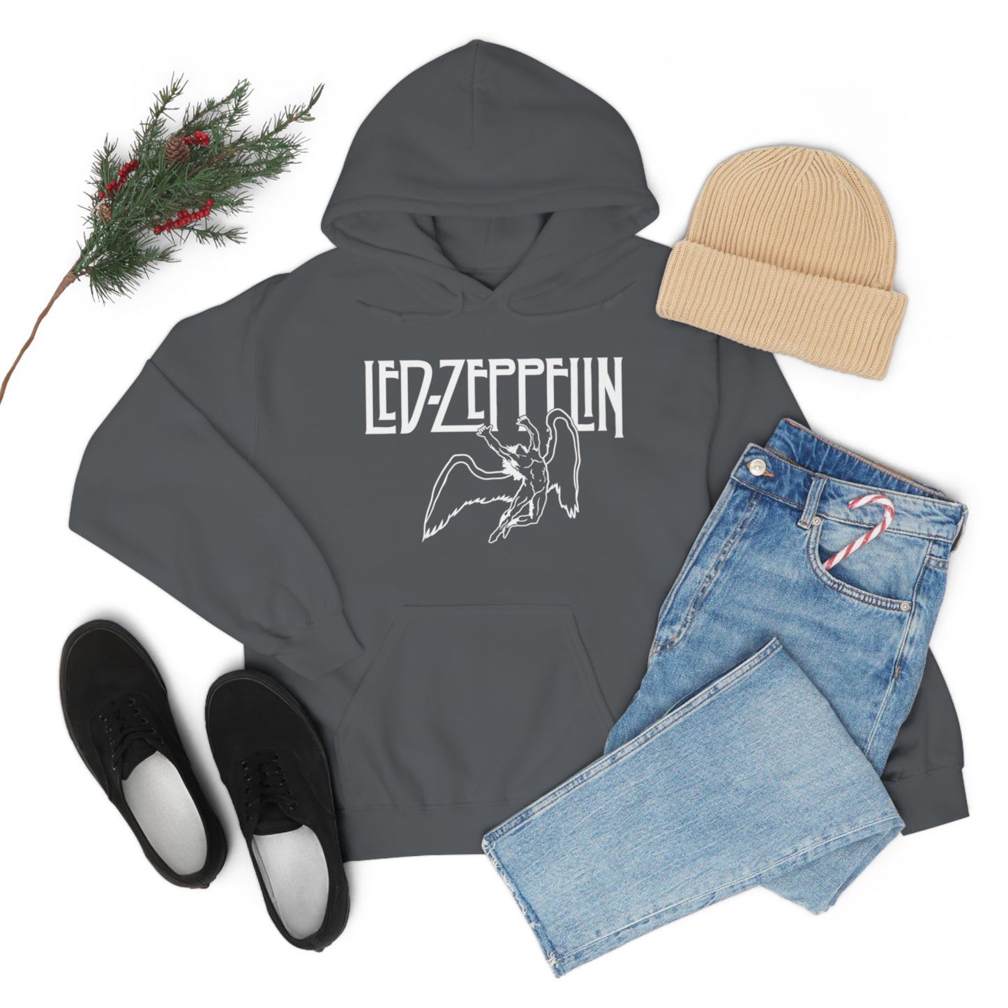 Led Zeppelin, Swan Song on the Front with Band Symbols on the Back Hoodie