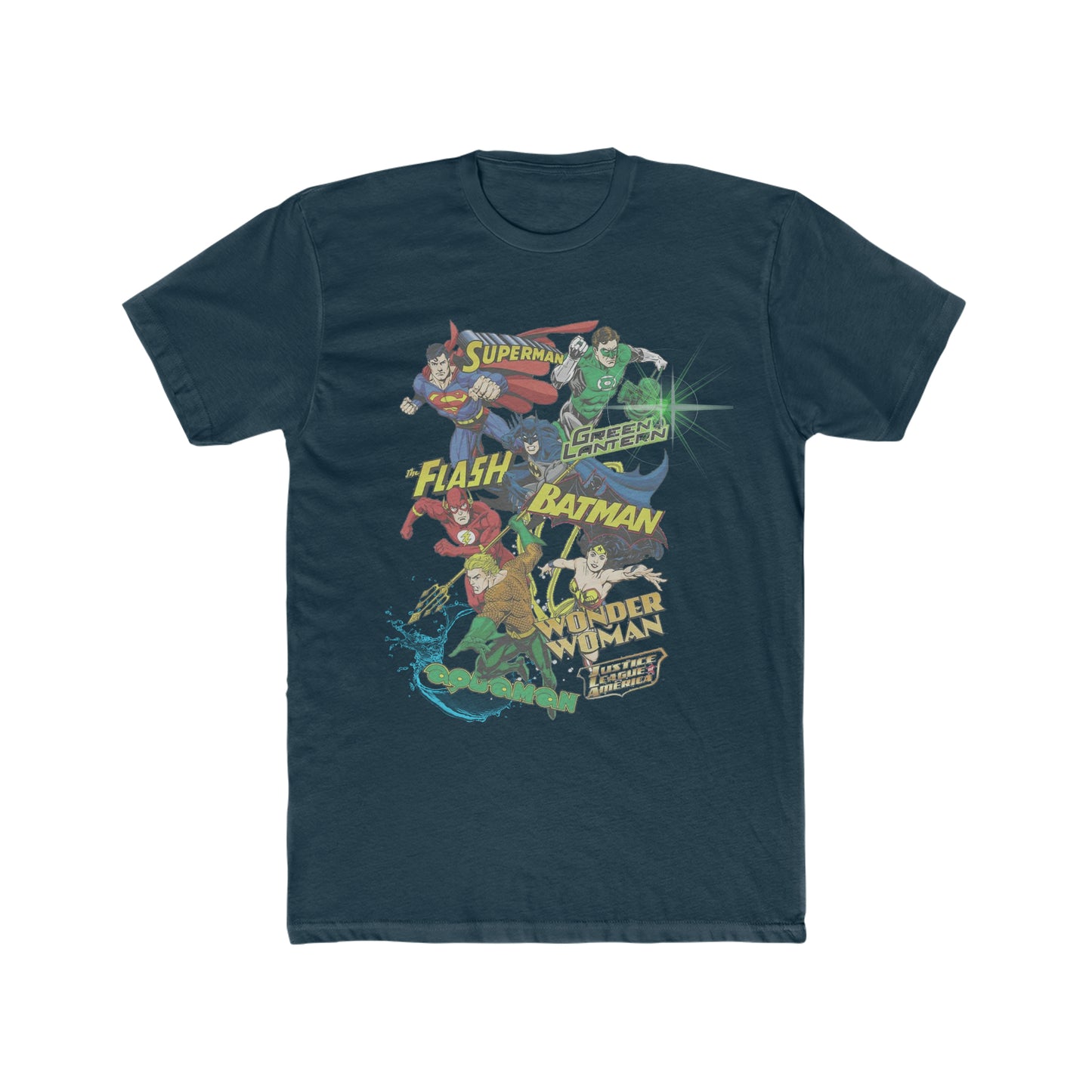 Aquaman, The Flash, Wonder Woman, Superman, Batman, Green Lantern, Justice League Tee