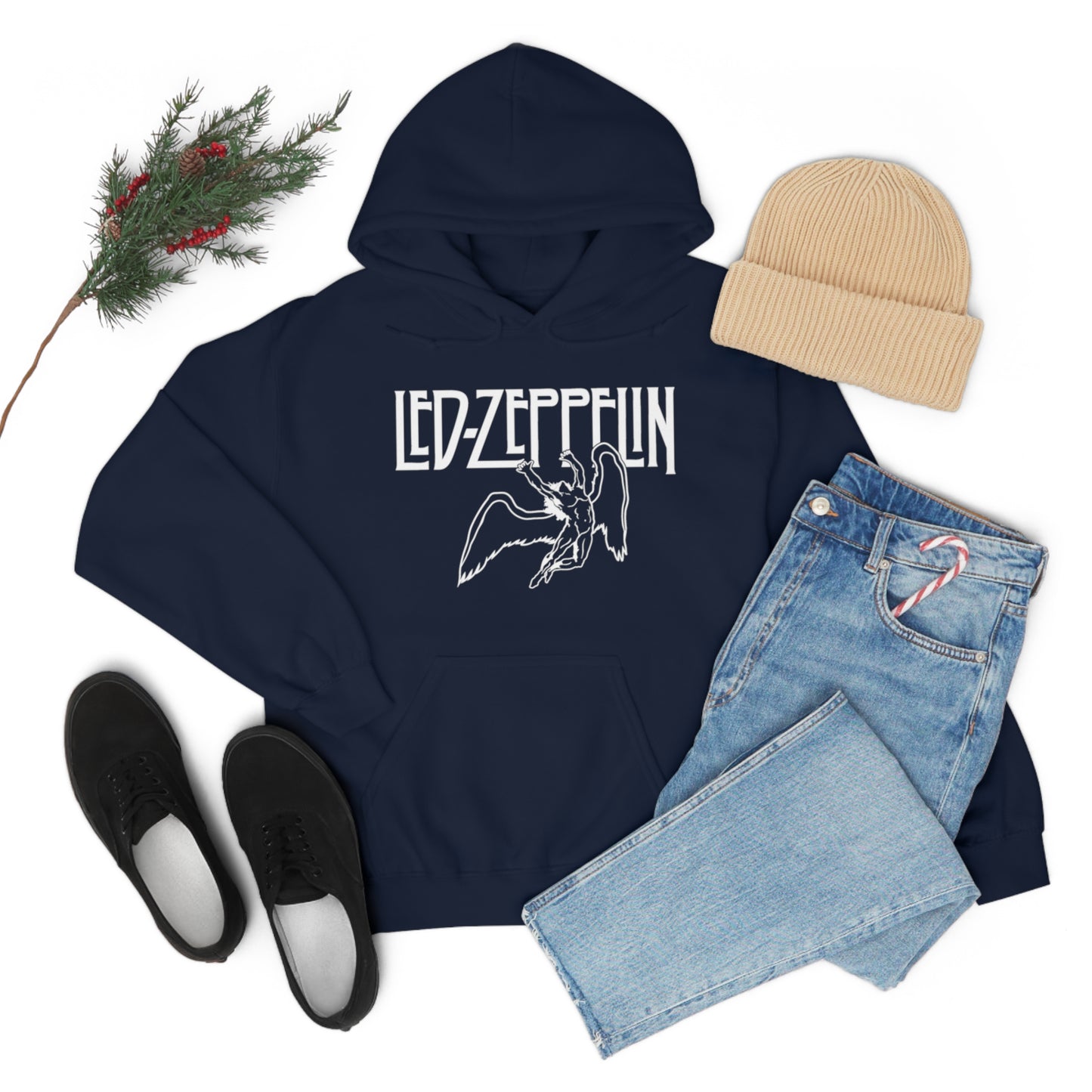 Led Zeppelin, Swan Song on the Front with Band Symbols on the Back Hoodie
