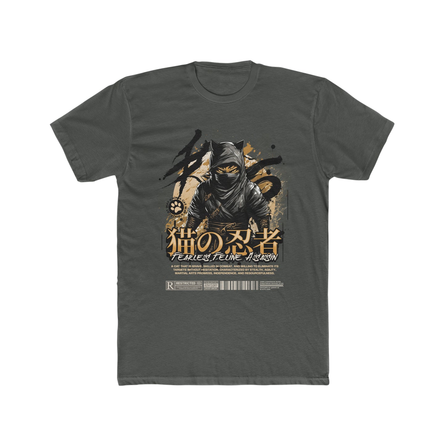 Ninja Cat Anime, Fearless Feline Assassin, Movie Poster Tee