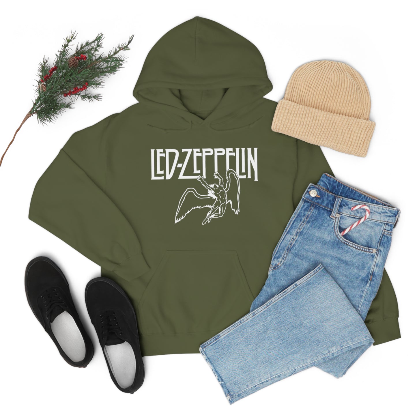 Led Zeppelin, Swan Song on the Front with Band Symbols on the Back Hoodie