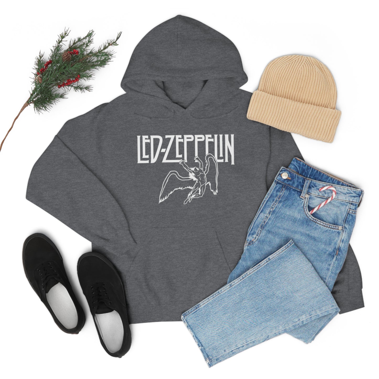Led Zeppelin, Swan Song on the Front with Band Symbols on the Back Hoodie