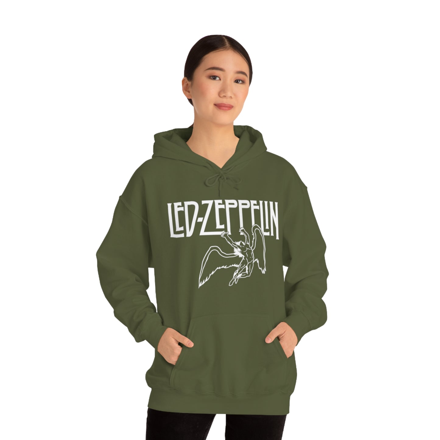 Led Zeppelin, Swan Song on the Front with Band Symbols on the Back Hoodie