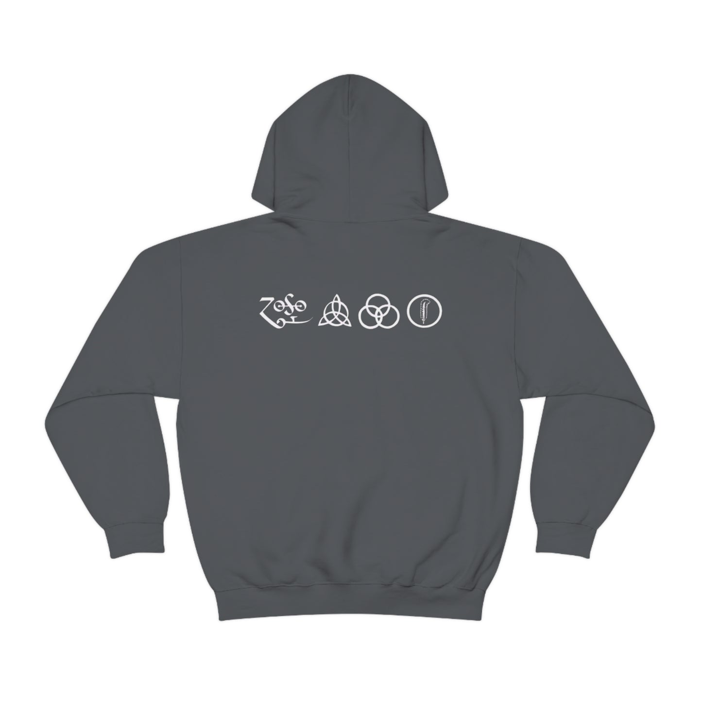 Led Zeppelin, Swan Song on the Front with Band Symbols on the Back Hoodie