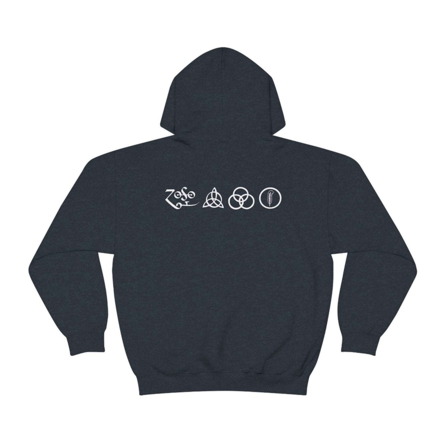 Led Zeppelin, Swan Song on the Front with Band Symbols on the Back Hoodie