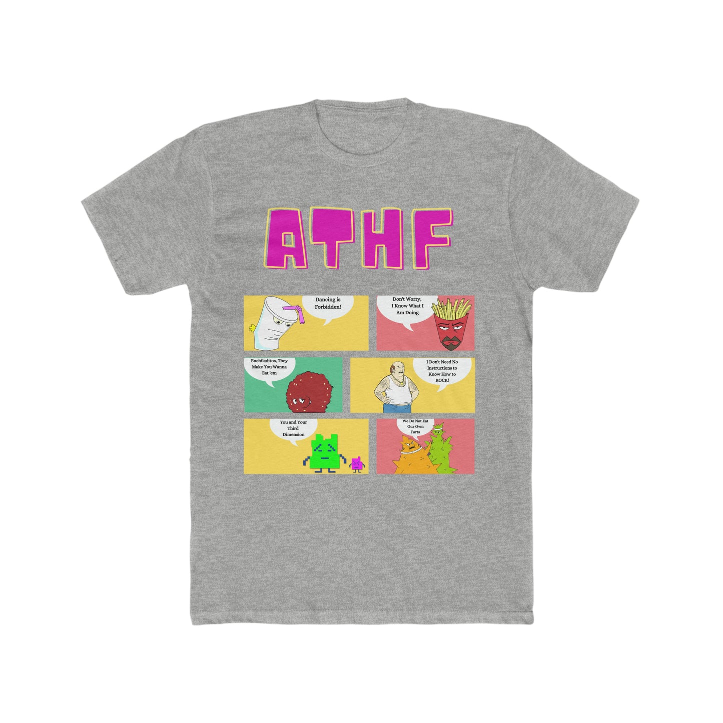 Custom Design of Aqua Teen Hunger Force, Comic Strip of Characters with Quotes Tee