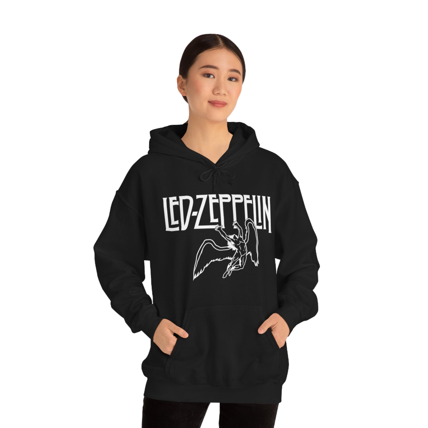 Led Zeppelin, Swan Song on the Front with Band Symbols on the Back Hoodie
