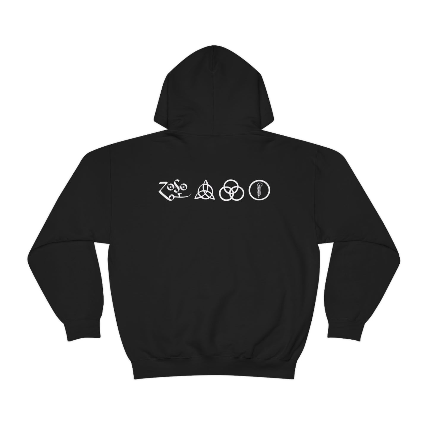 Led Zeppelin, Swan Song on the Front with Band Symbols on the Back Hoodie