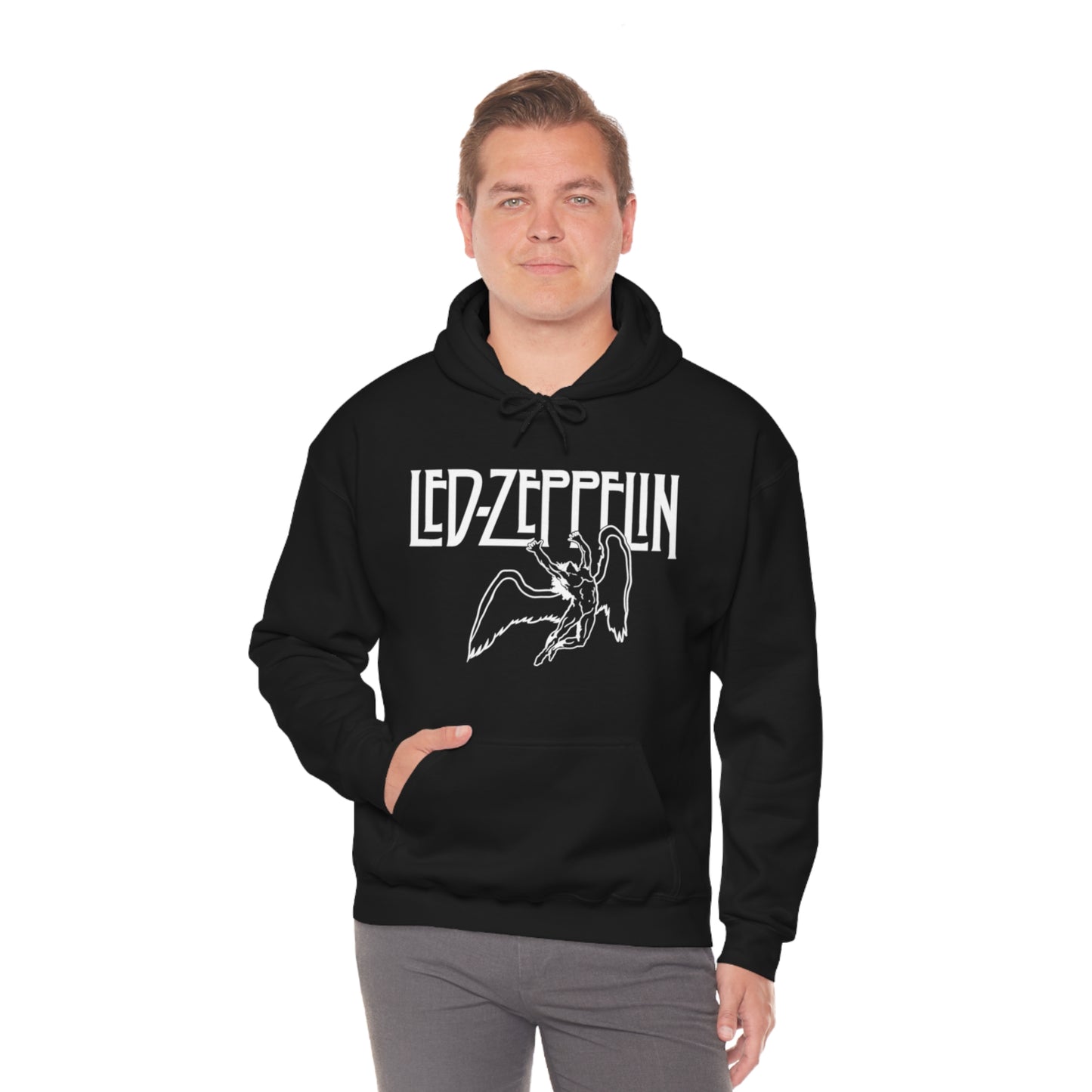 Led Zeppelin, Swan Song on the Front with Band Symbols on the Back Hoodie