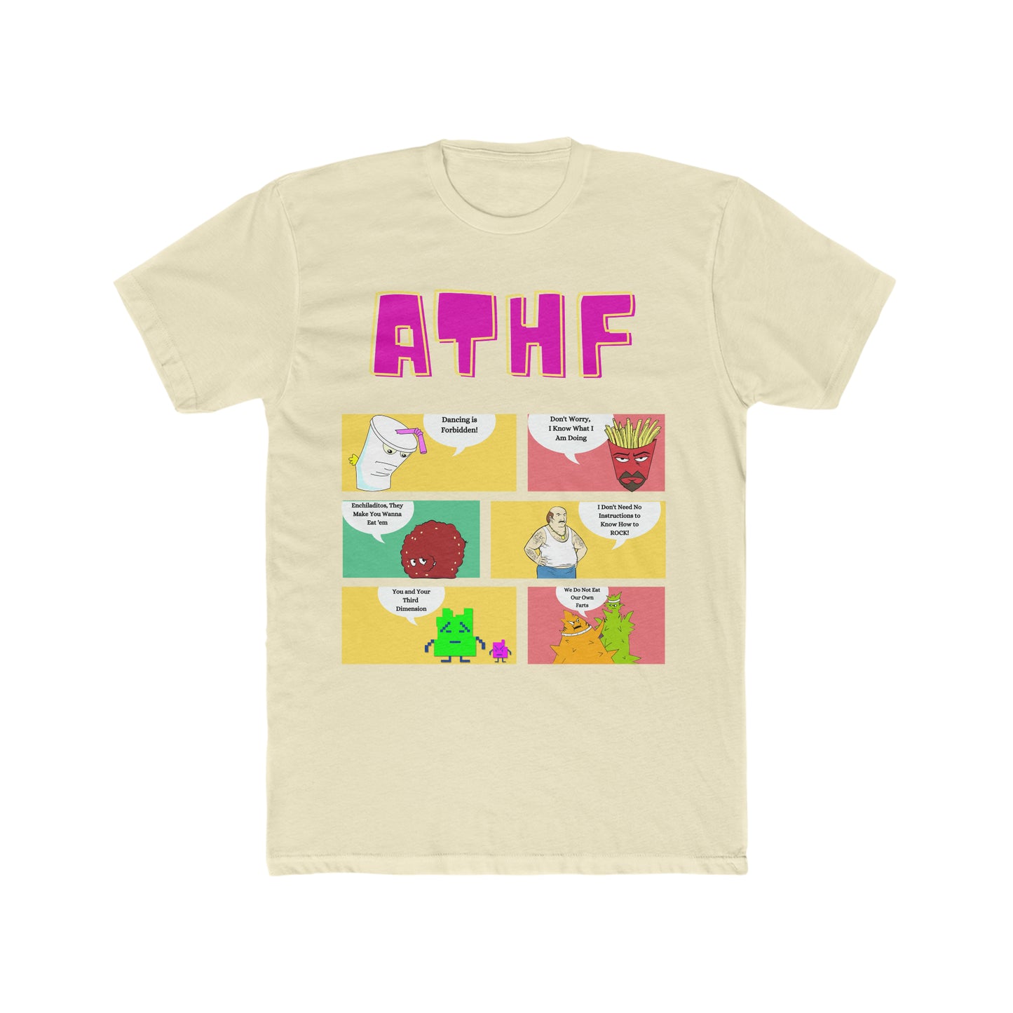 Custom Design of Aqua Teen Hunger Force, Comic Strip of Characters with Quotes Tee