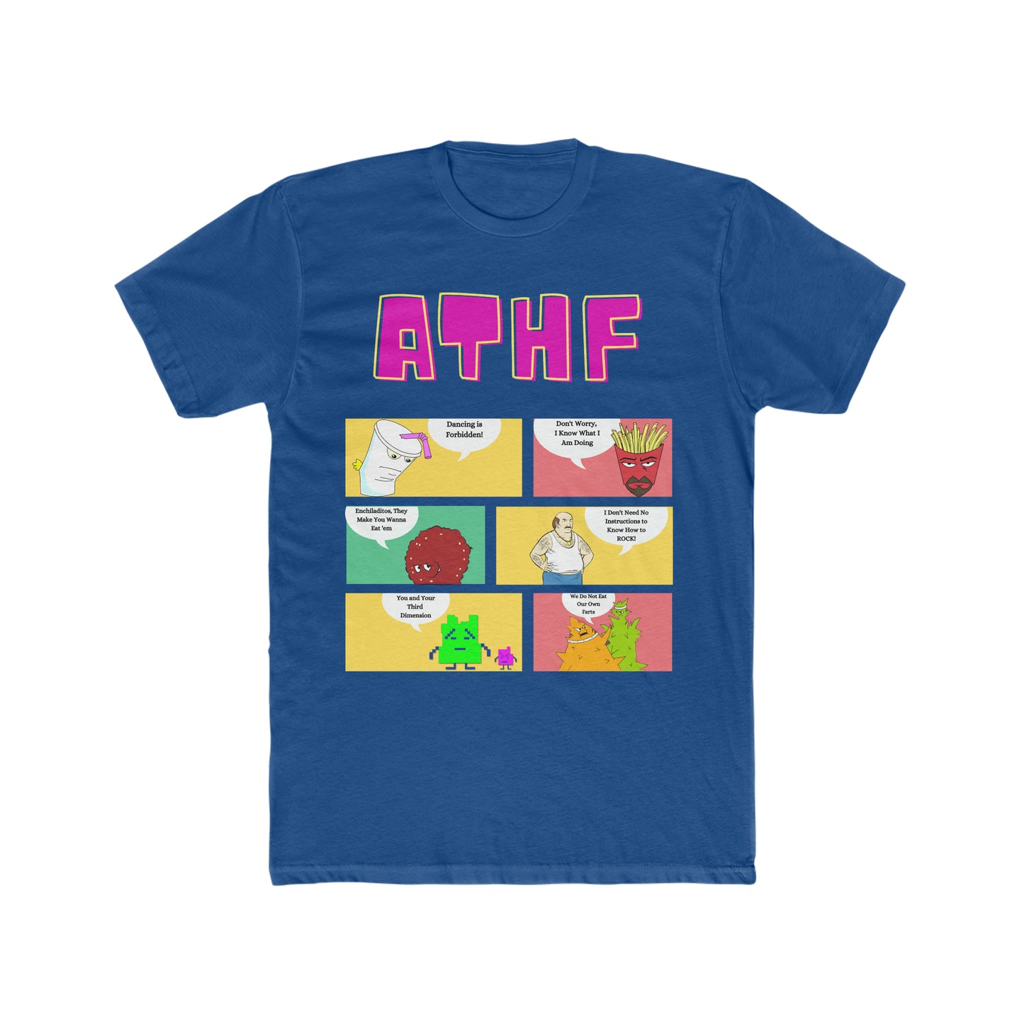 Custom Design of Aqua Teen Hunger Force, Comic Strip of Characters with Quotes Tee