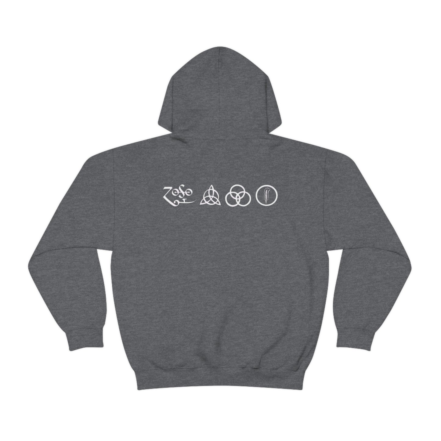Led Zeppelin, Swan Song on the Front with Band Symbols on the Back Hoodie